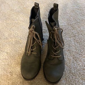 Army Green Leather Ankle Boots